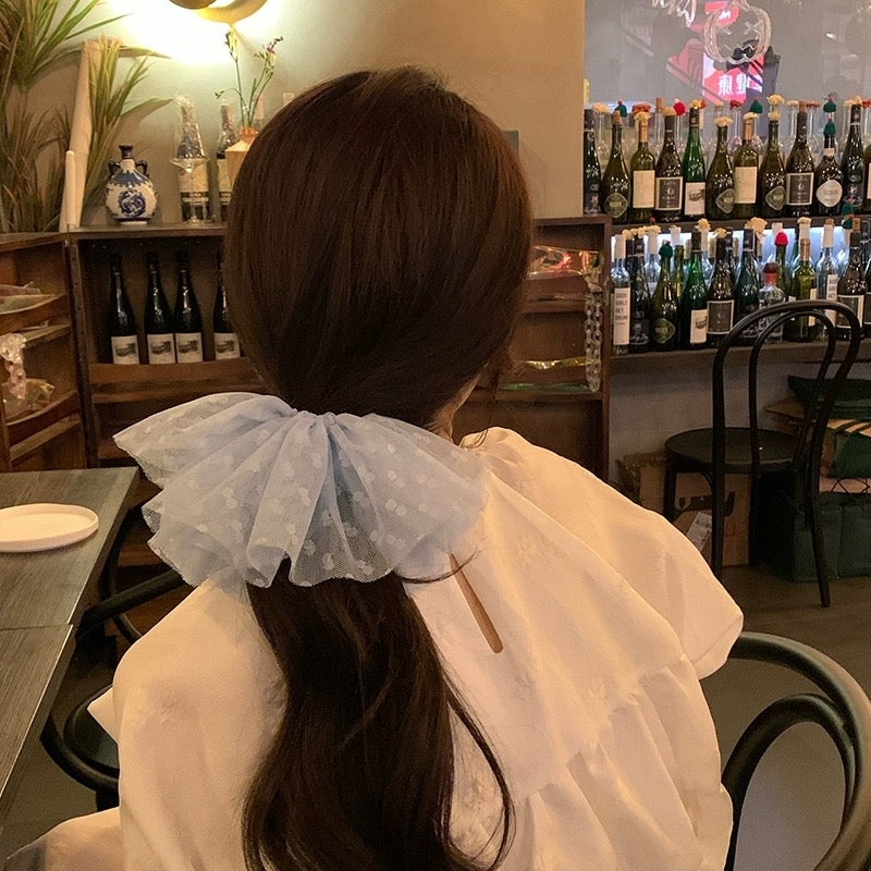 Korean Polka Dot Mesh Hair Tie Rubberband 2 in 1 Set