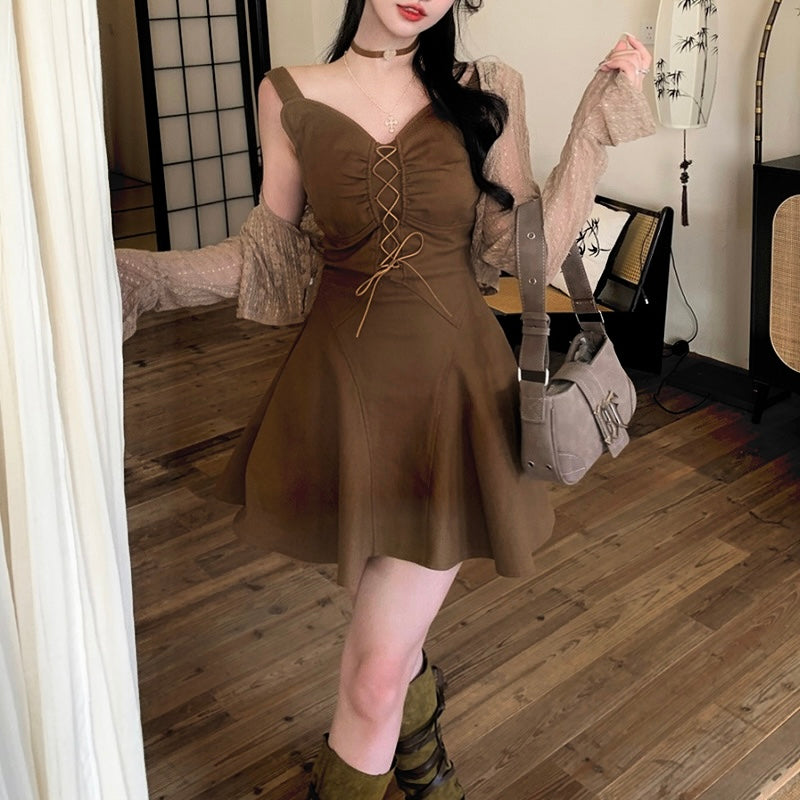 Chocolate Dress + Lace Cardigan Set (XL)