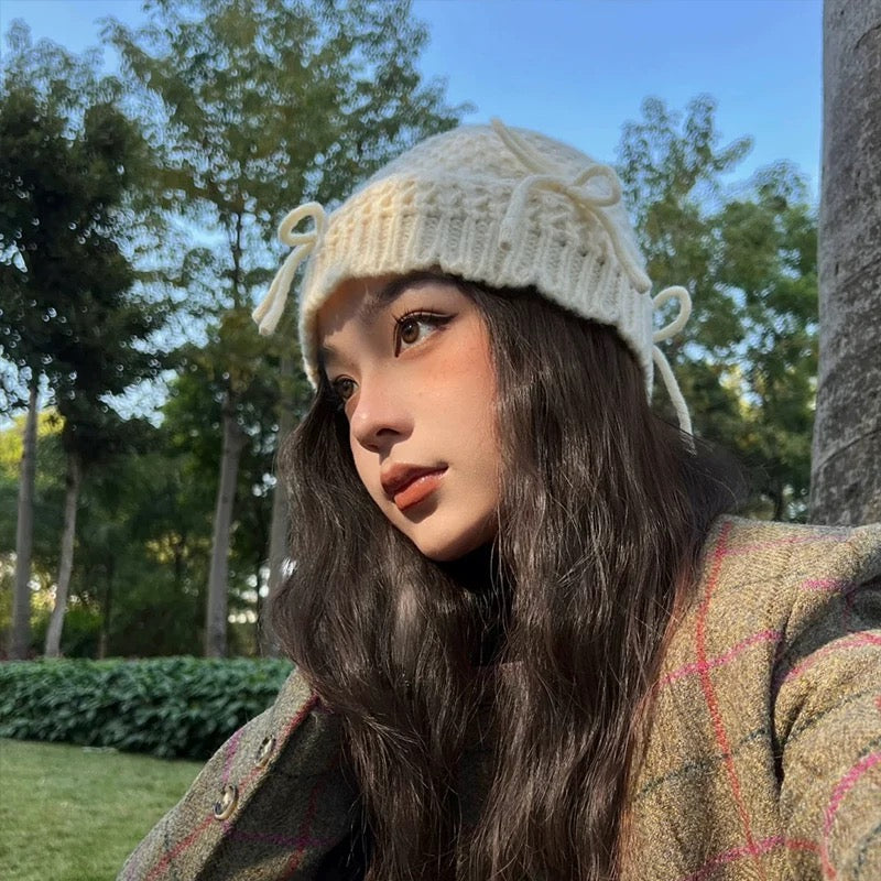 H27 Ribbon Knitted Embroidery Hat