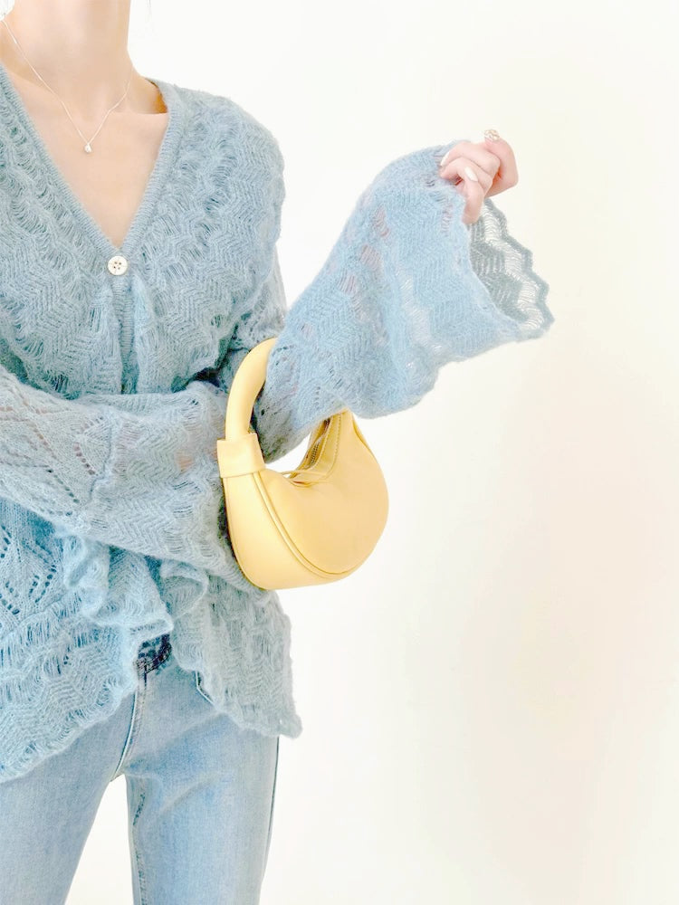 Blue Long Sleeve Knitted Top Outerwear