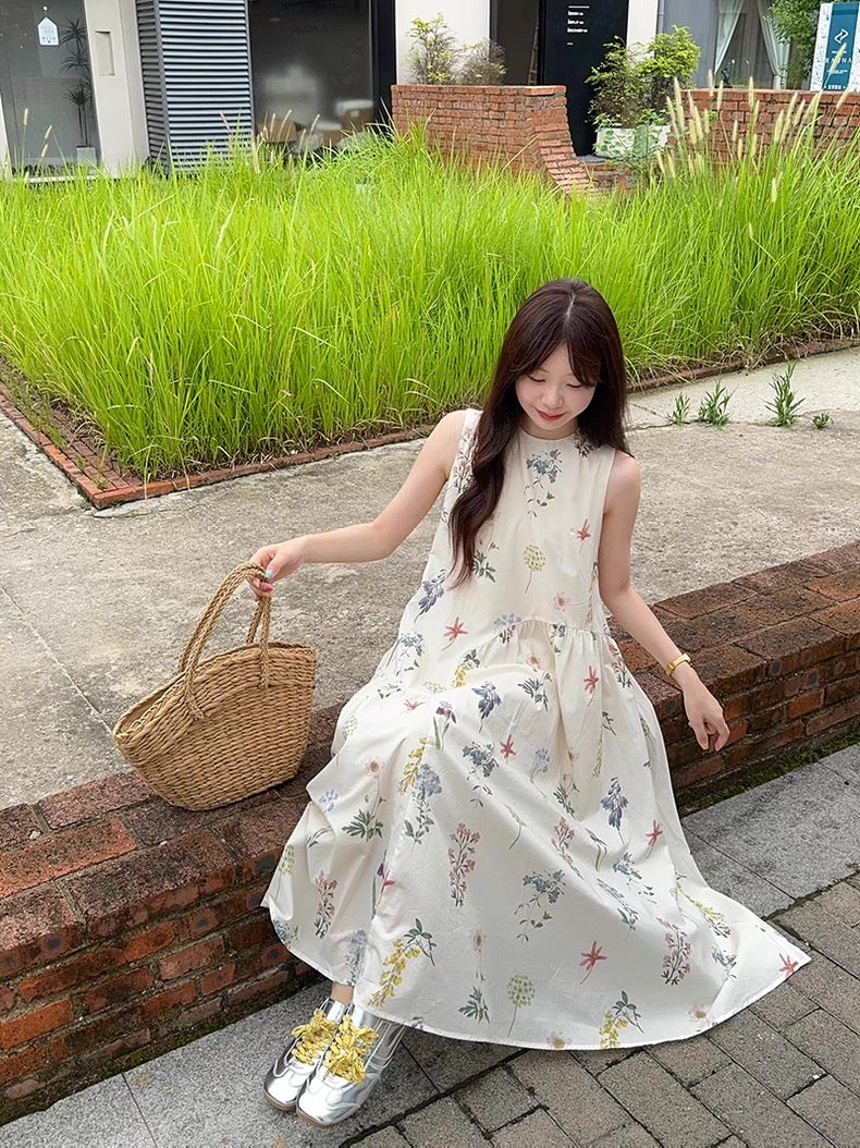 Mini Floral Beige Long Dress