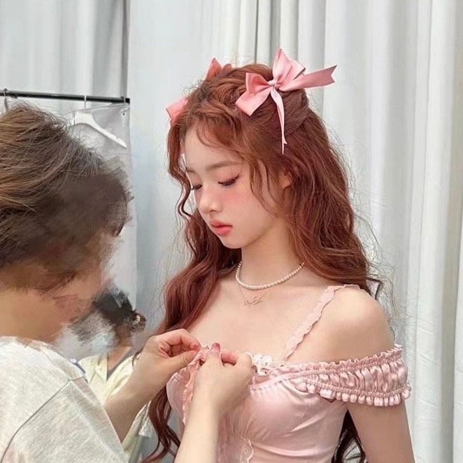 S03 Pink Ribbon Hair Clip Set