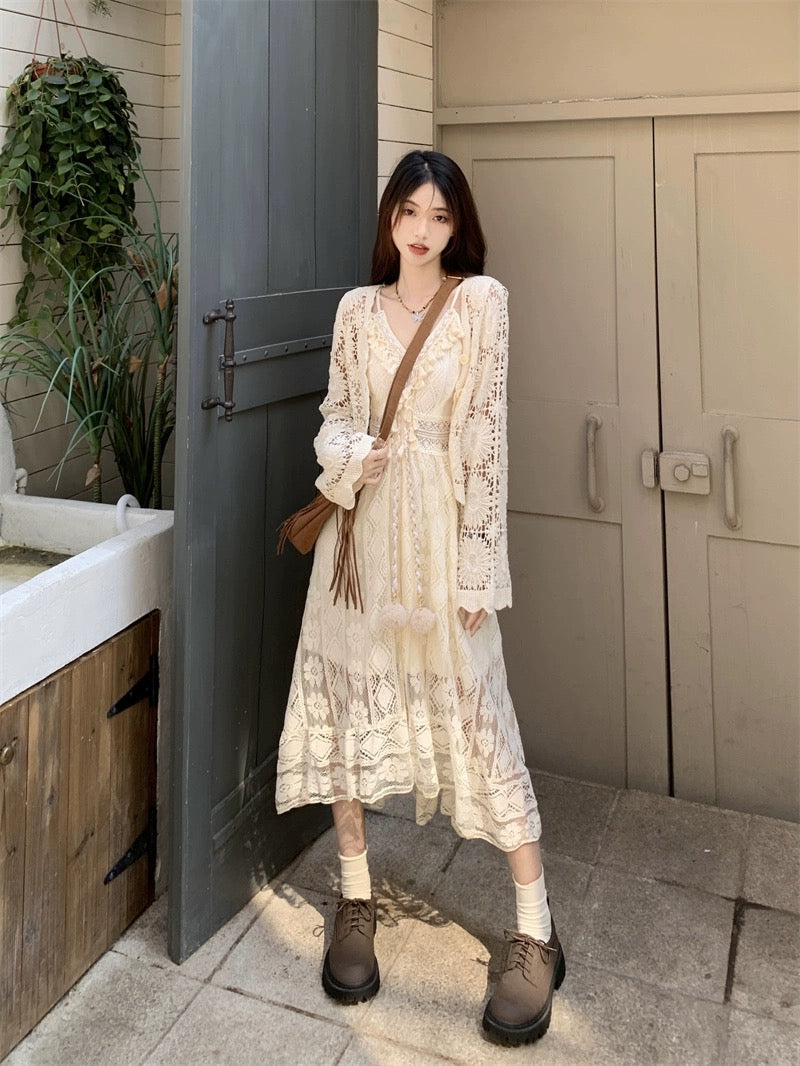 Bohemian Beige Lacey Strap Dress