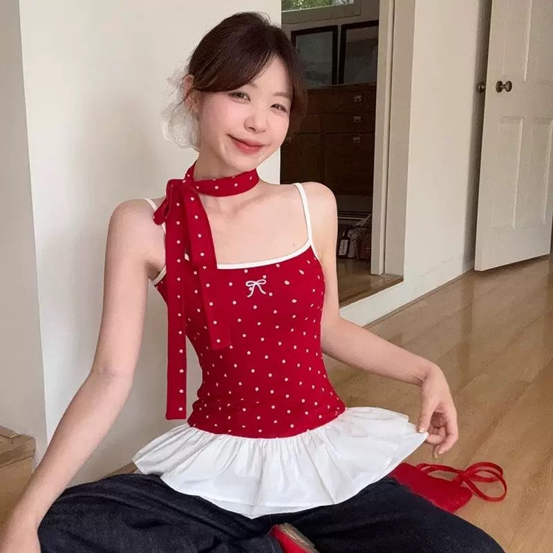 Mini Polka Dot White Layered Bottom Top With Strap