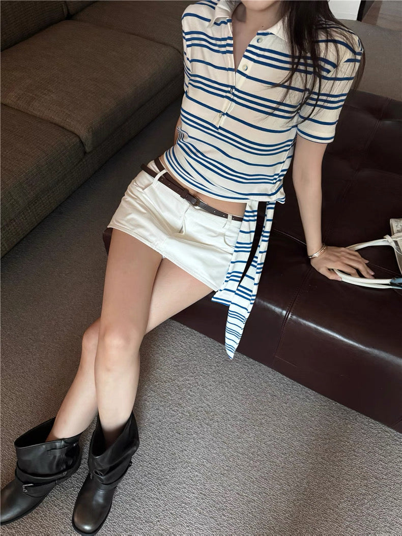 Collar Blue Stripe Top