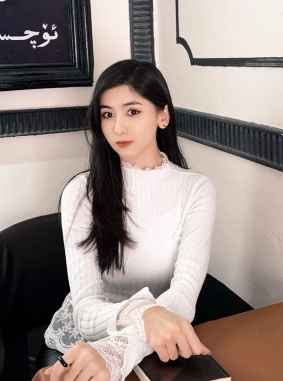 White Lace Long Sleeve Knitted Top