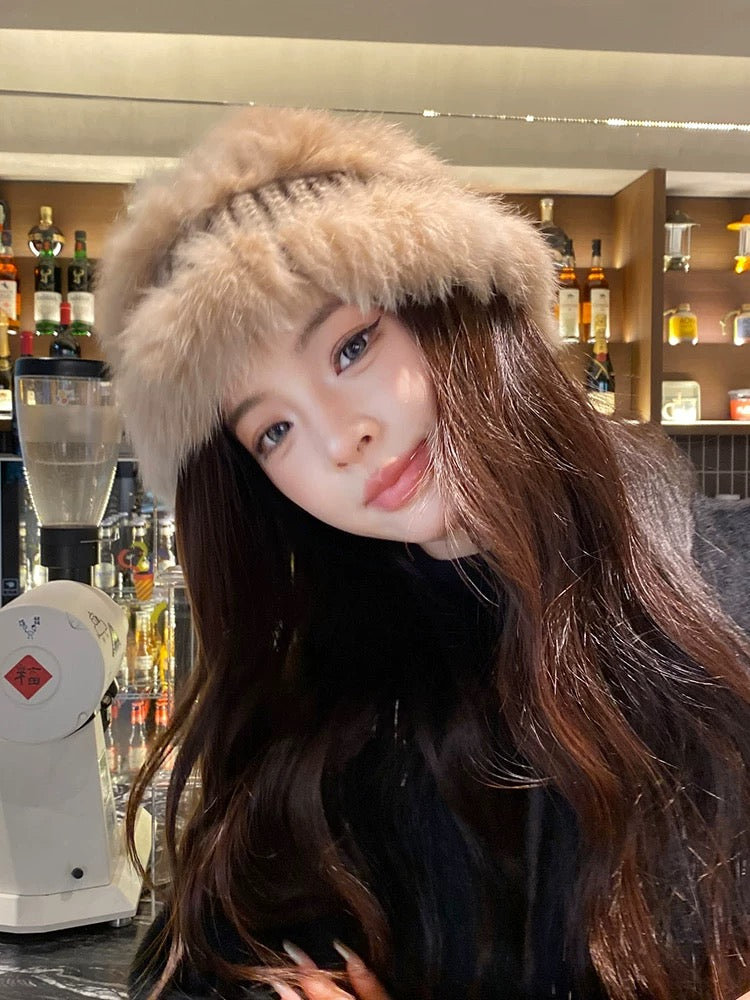 H29 Two Layer Knitted Fur Hat