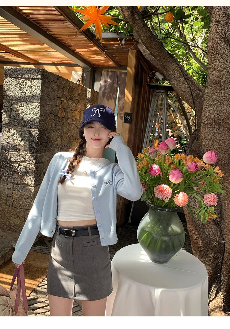 Ribbon Logo Long Sleeve Cardigan Top