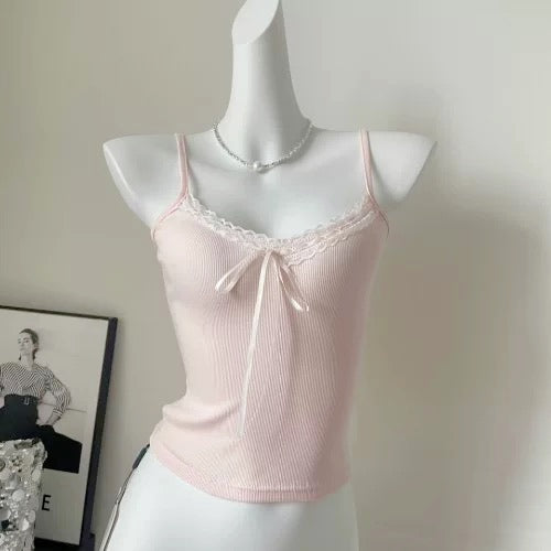 Mini Ribbon Basic Sleeveless Strap Top (white)