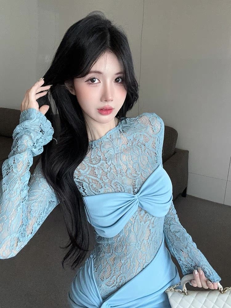 Lacey Blue Long Sleeve Mini Dress