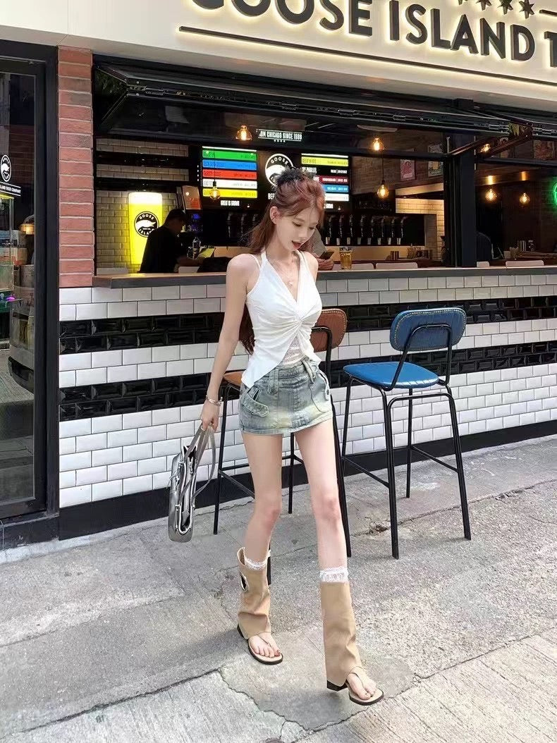 Mix Lace Round Collar Singlet Top