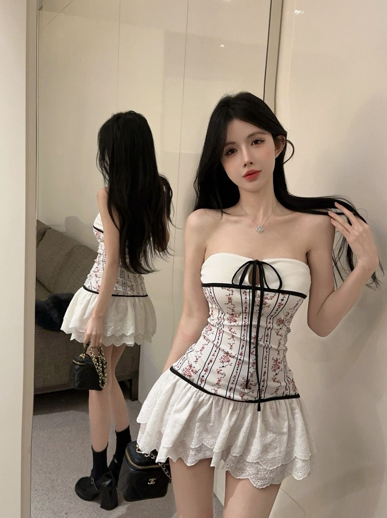 Pink Flo White Tube Dress (S)