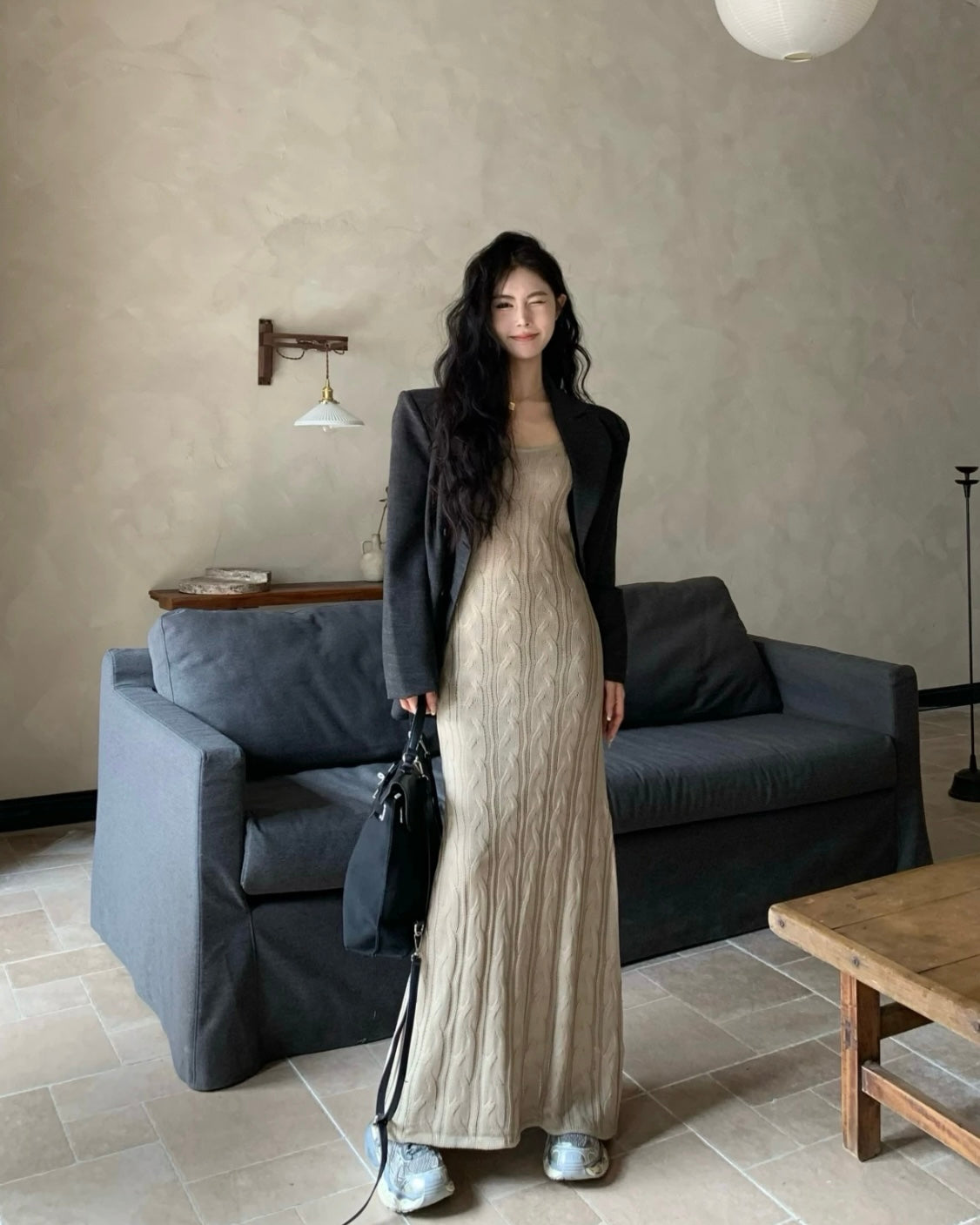 Brown Thick Knitted Maxi Long Dress