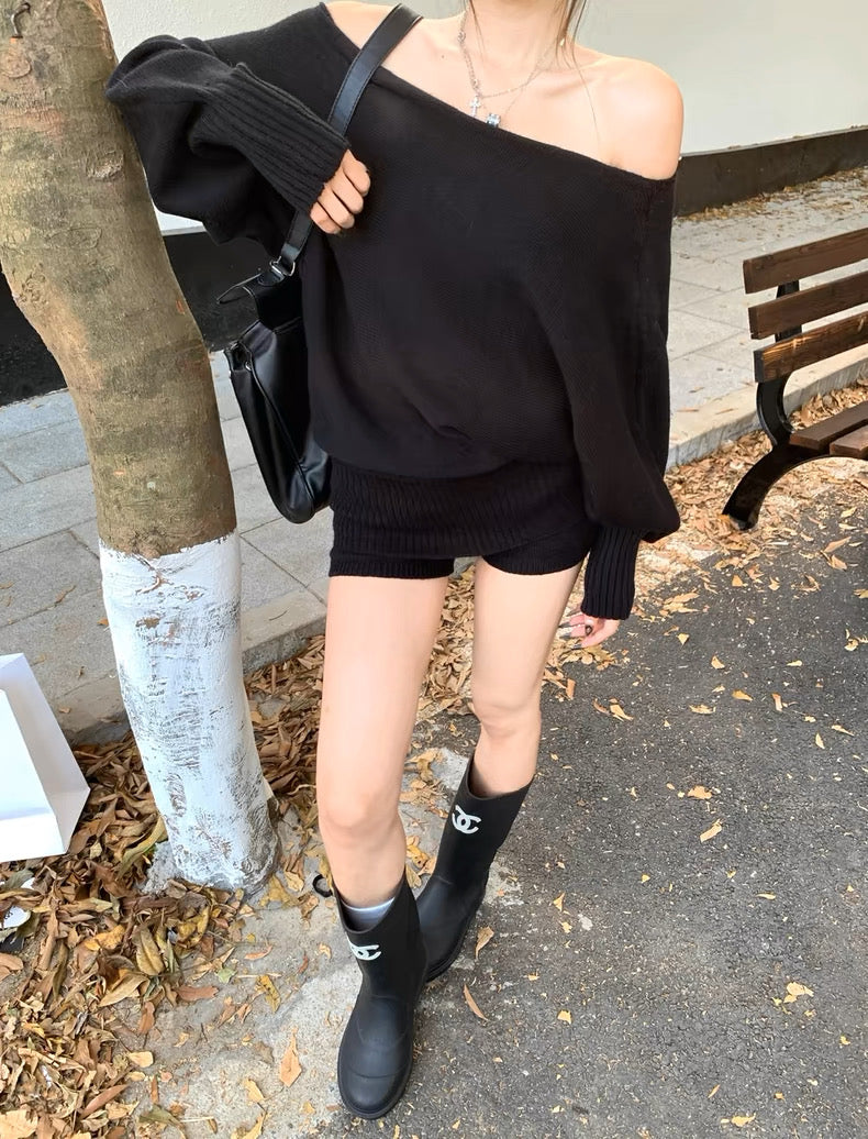 Black Top + Shorts Two Piece Set
