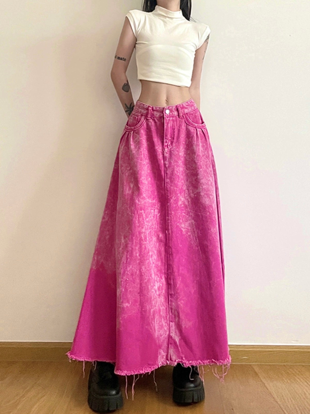 Denim Pink Long Skirt (S)