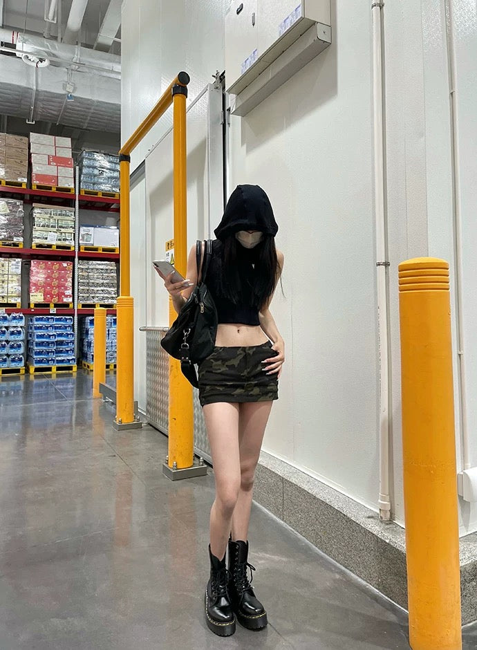 Army Print Low Waist Mini Skirt