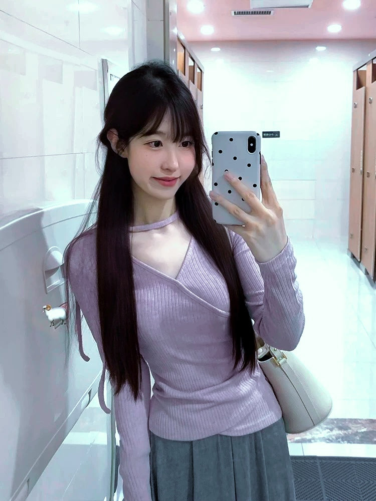 Purple Knitted Long Sleeve Top