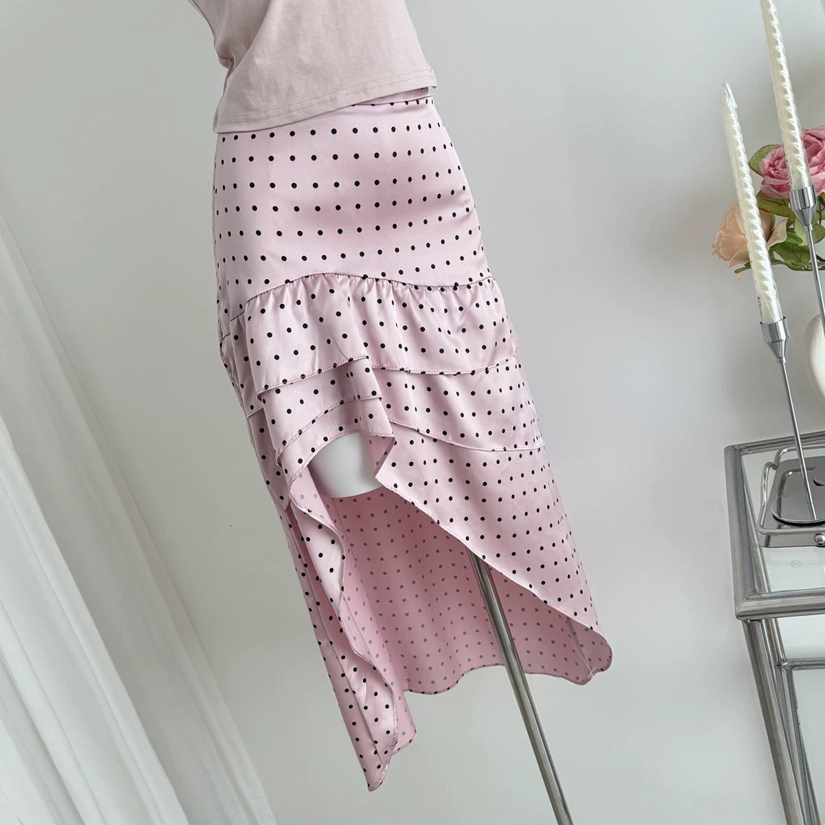 Unequal Polka Dot Silk Skirt