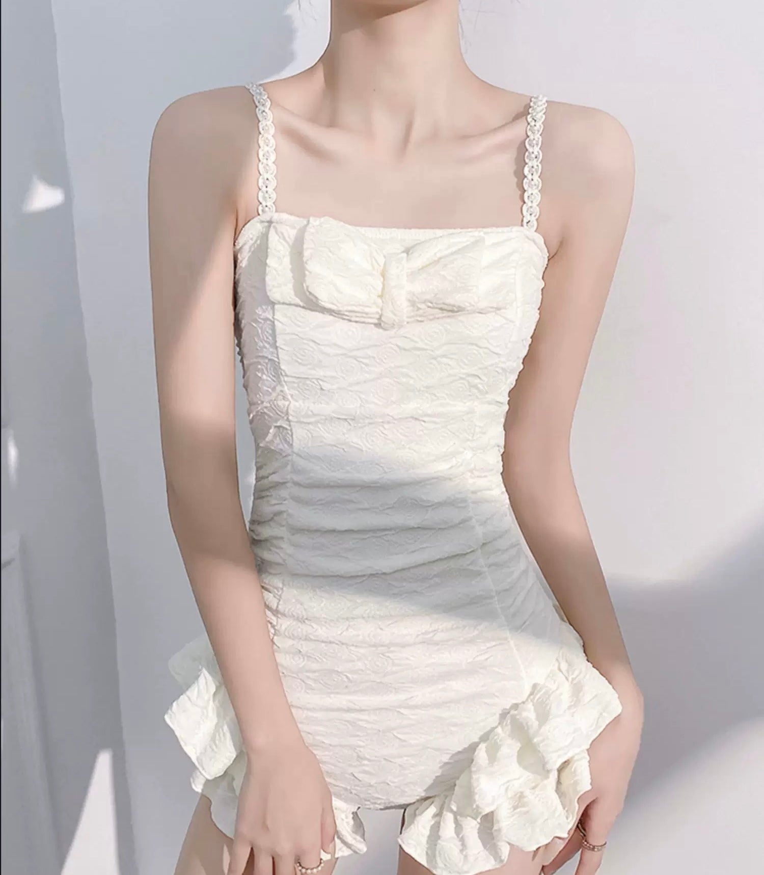 Cream Flower Lace Strap Bk12 Swimsuits