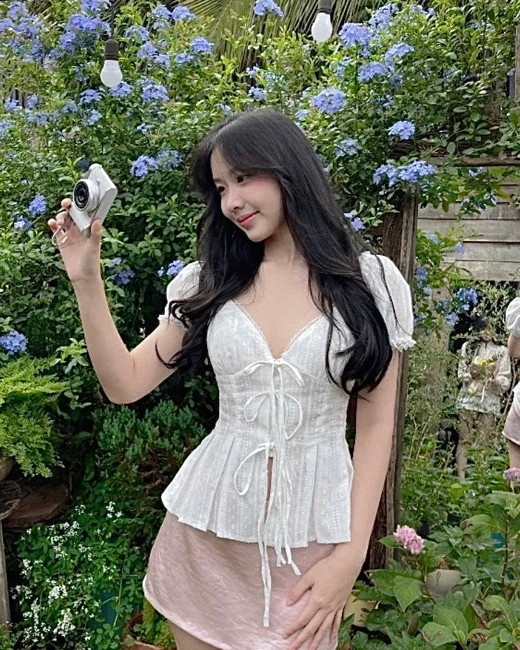 V Collar White Top