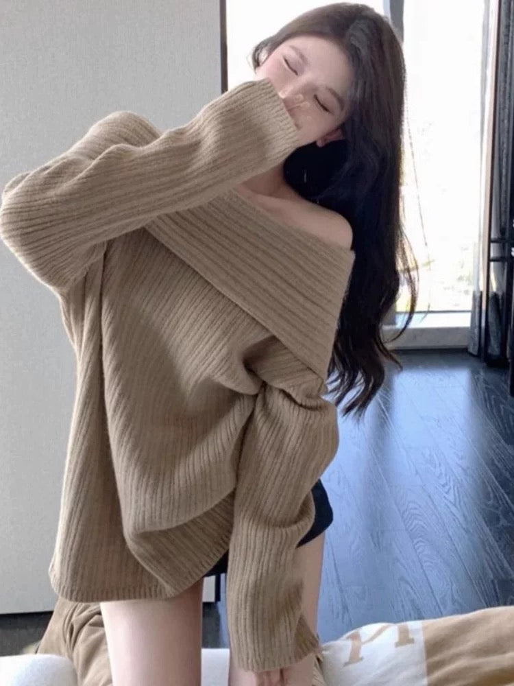Off Shoulder Knitted Long Sleeve Top