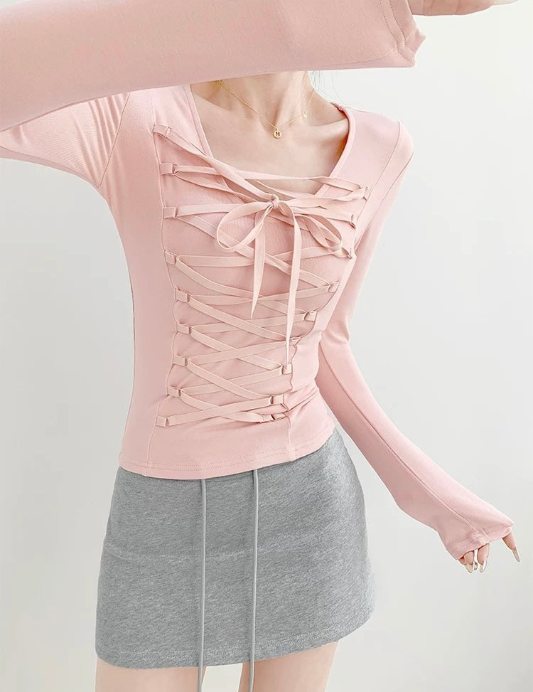 Lace Up Long Sleeve Top