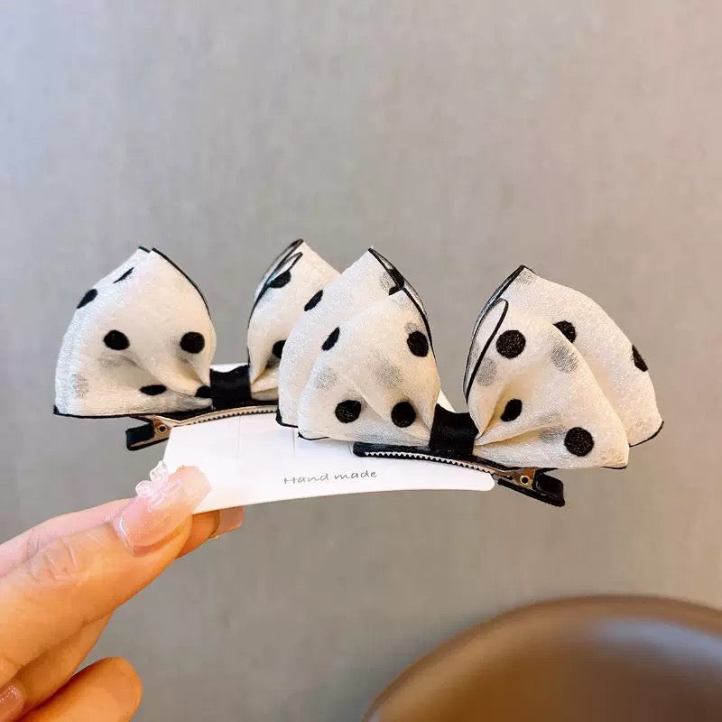 R003 Polka Dot Mesh Ribbon Hair Clip