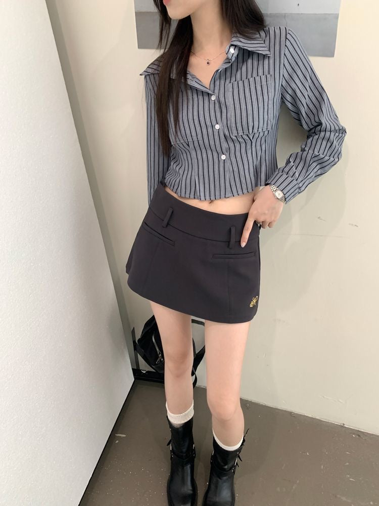 Stripe Uni Long Sleeve Crop Top