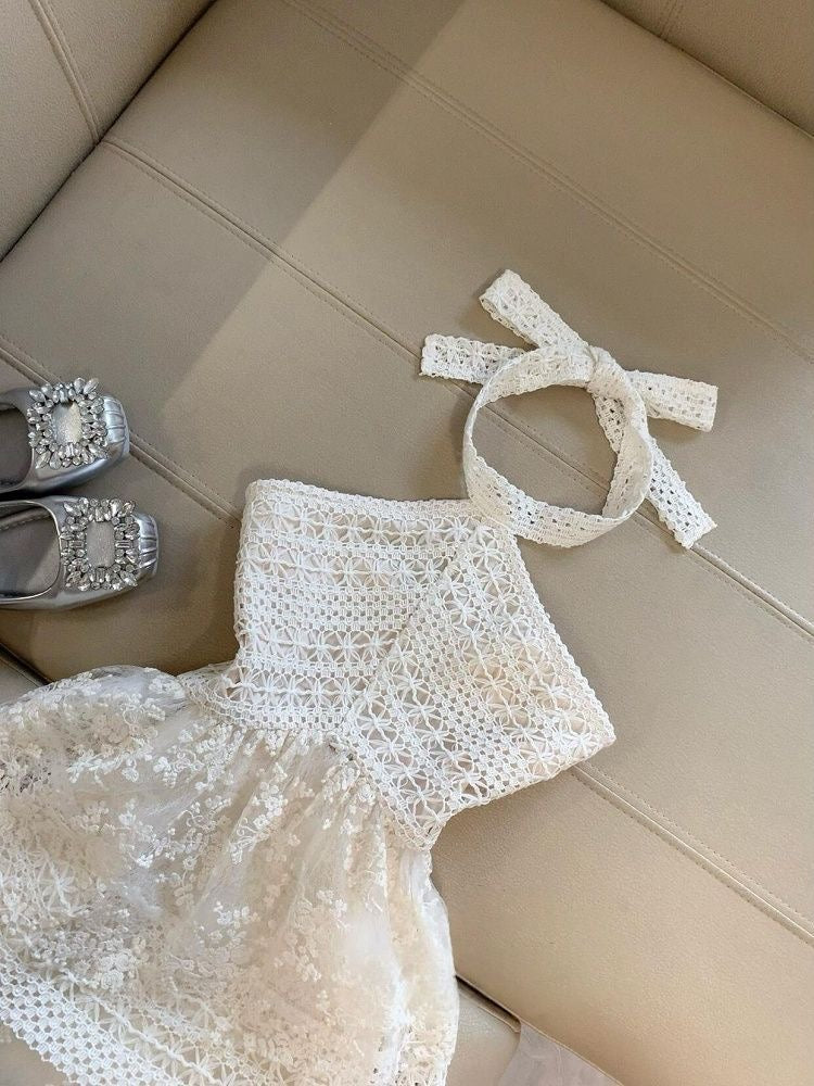 Embroidery Beige Top + Skirt Two Piece Set(XS, S, M)
