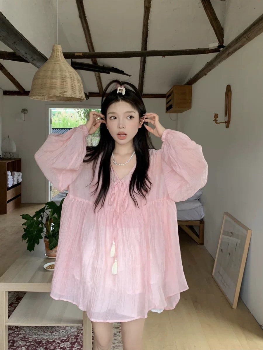 Pink Chiffon Long Sleeve Top