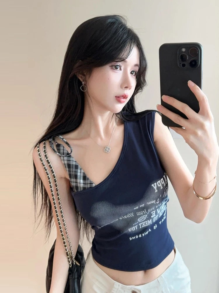 Navy Side Tie Sleeveless Top