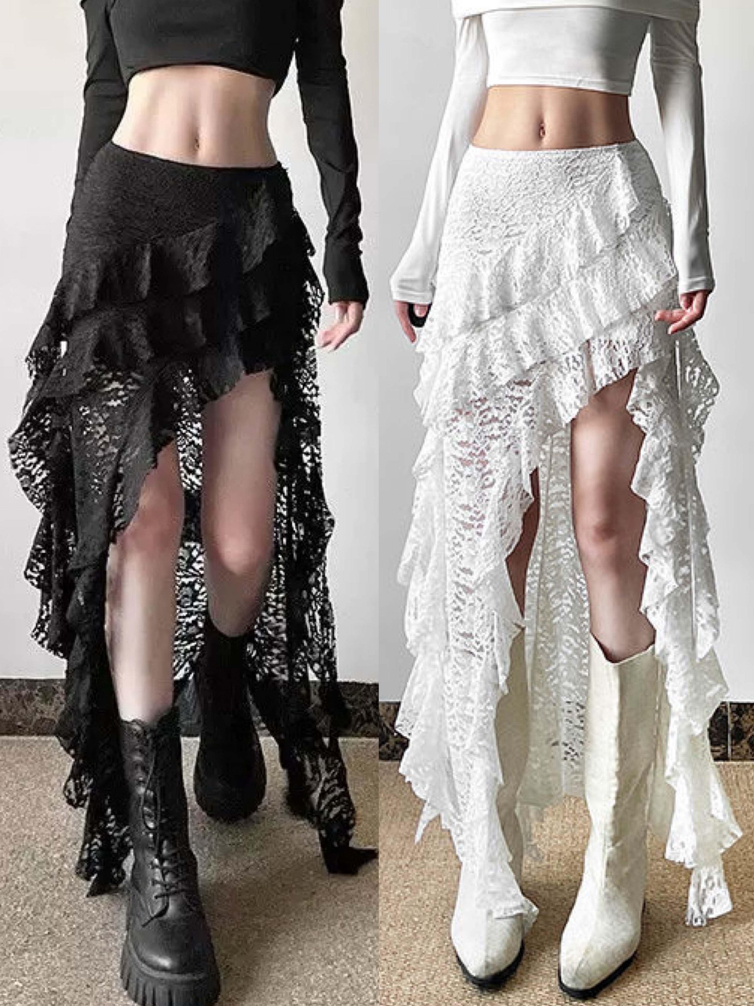Unequal Lacey Slim Fit Skirt