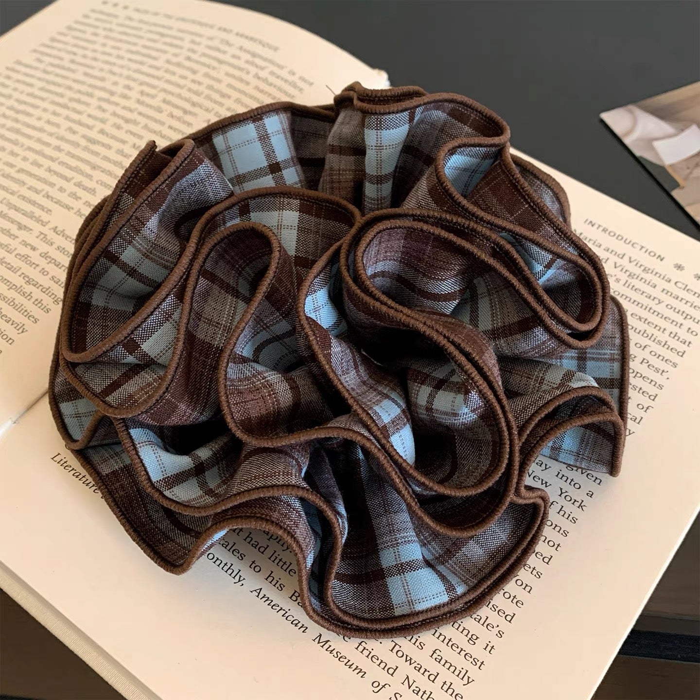 Korean Grid Blue Hair Rubberband