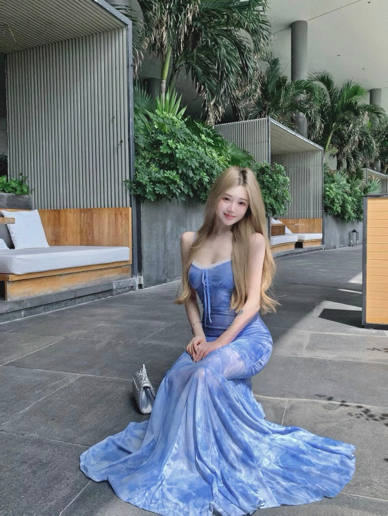 Lace Collar Blue, Purple Long Dress (S, M)