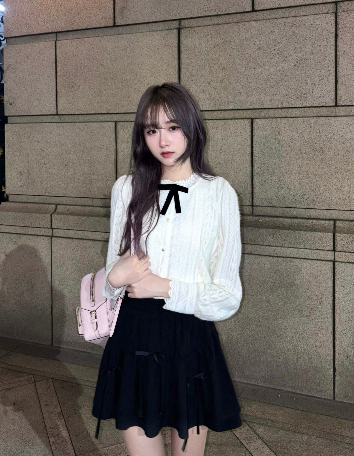 Beige Laces Long Sleeve Top