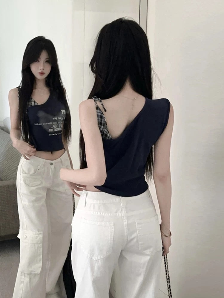 Navy Side Tie Sleeveless Top