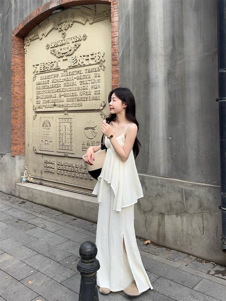 Bohemian Strap Top + Pants Two Piece Set (Cream)