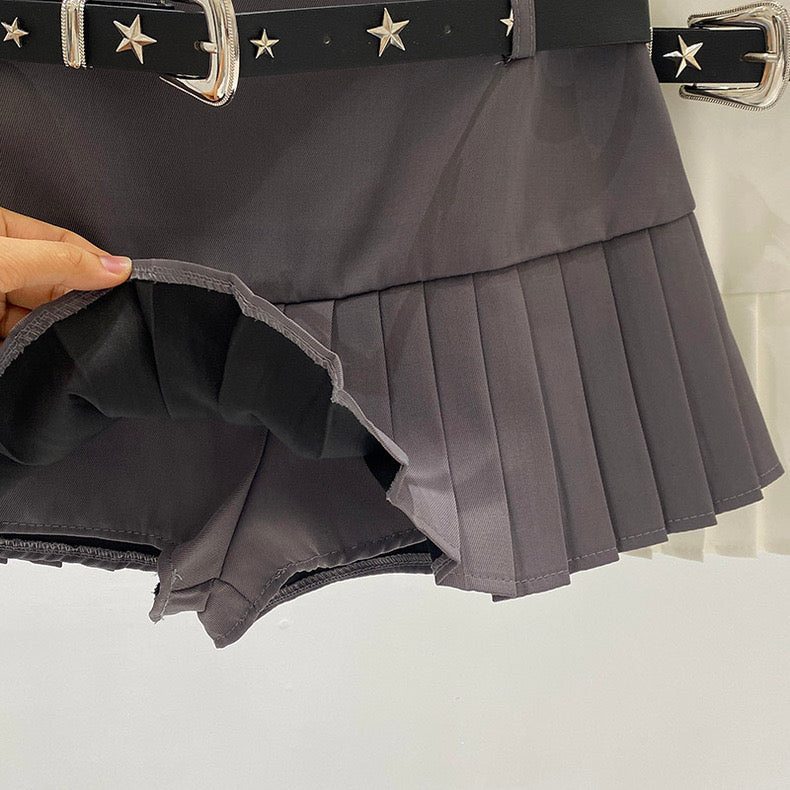 Middle Waist Pleated Skirt ( Grey-L)