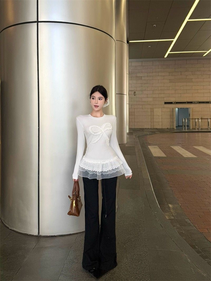 White Ribbon Long Sleeve Knitted Top