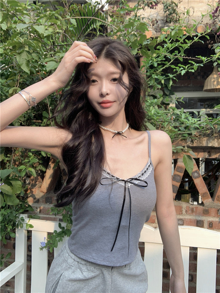 Mini Ribbon Basic Sleeveless Strap Top (white)