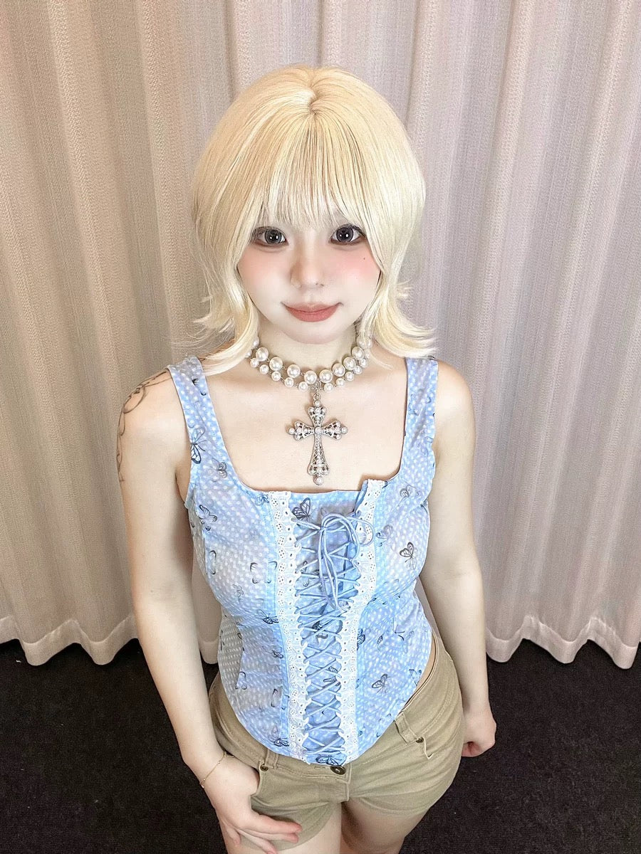 Blue Butterflies Mesh Top