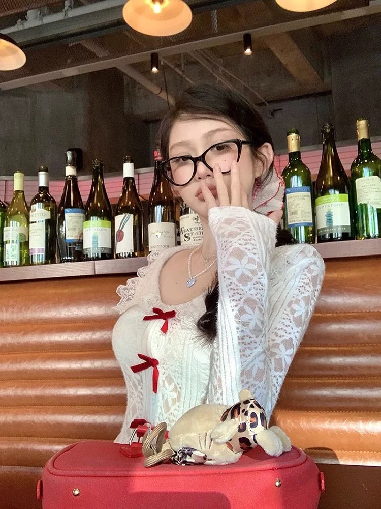 Red Bow Long Sleeve Top