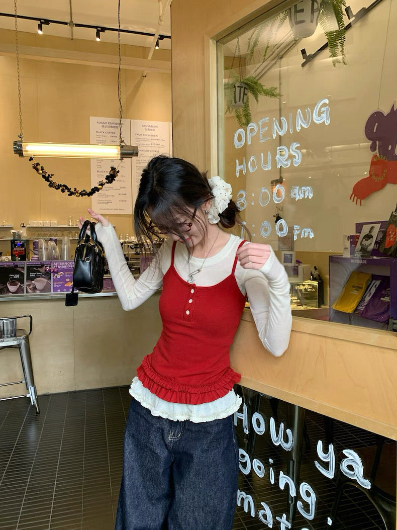 Red Top + Inner Long Sleeve Top