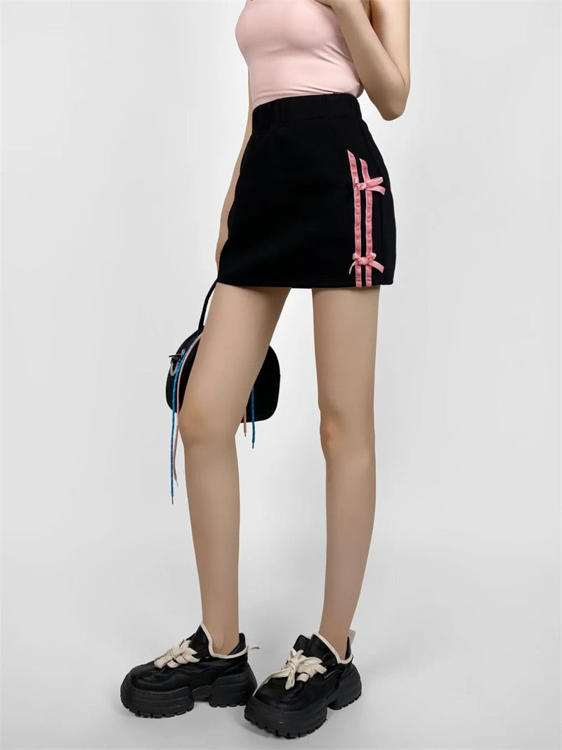 Side Ribbons Casual Mini Skirt