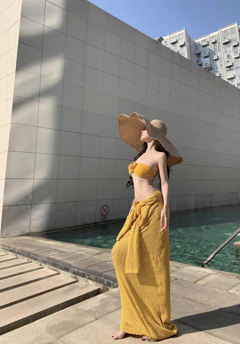 Bikini + Knitted Dress Three Pieces Set (5 Colours)