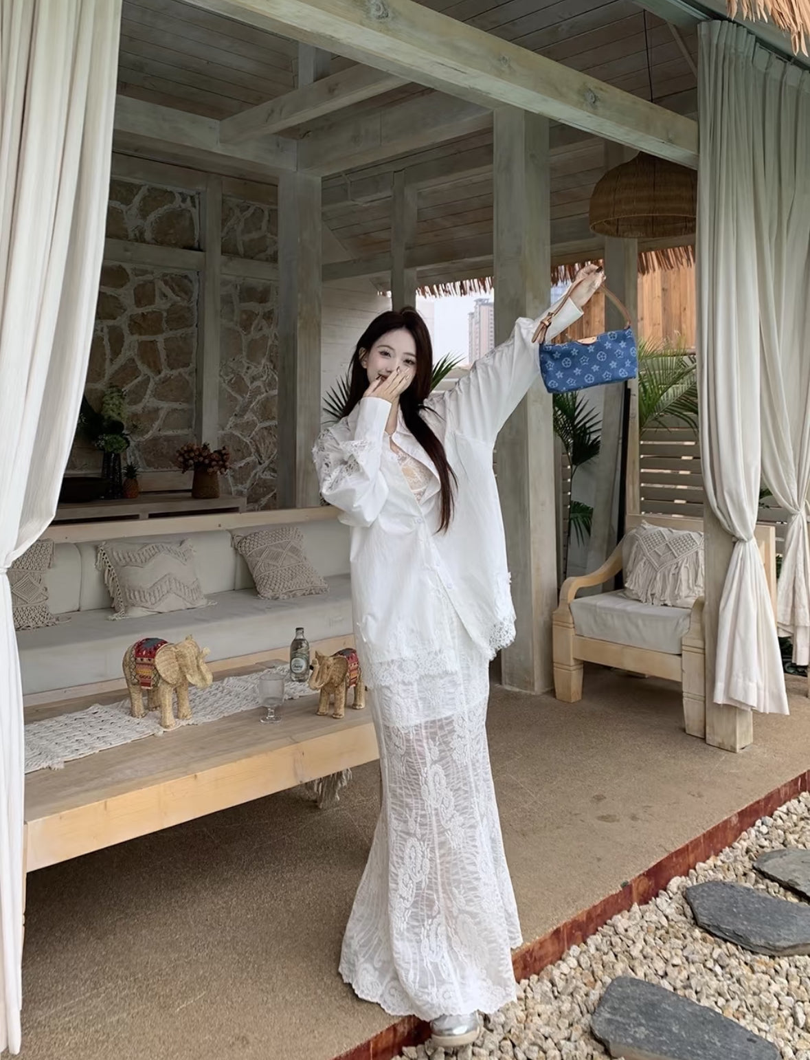 Beige Lace Long Skirt SK28 (S)