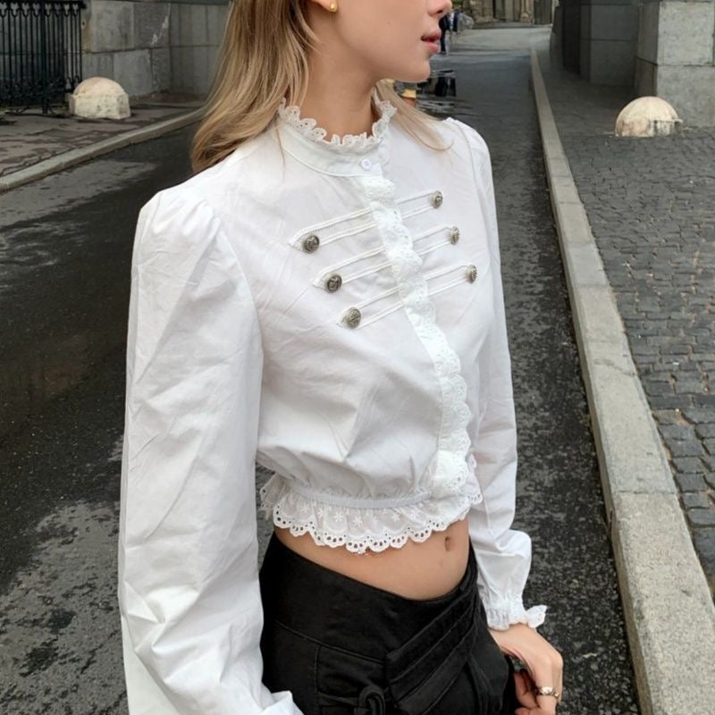 Buttons White Long Sleeve Top