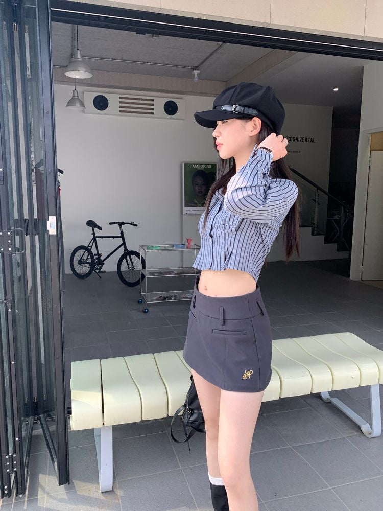 Stripe Uni Long Sleeve Crop Top