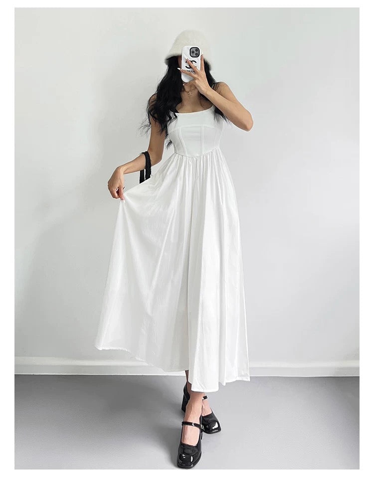 U Collar Strap Long Dress