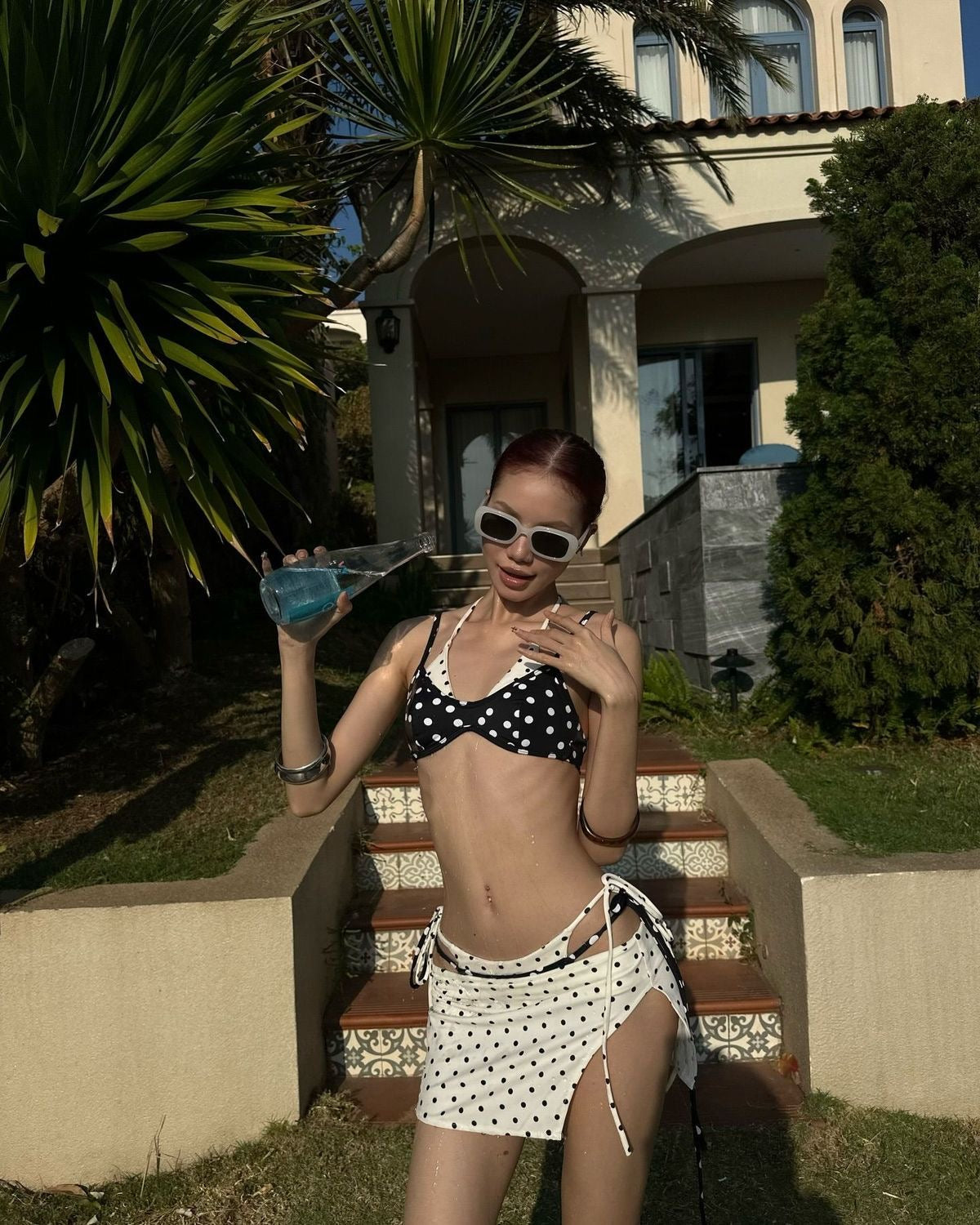 Black White Polka Dot Bikini BK56 Two Piece Set (S, M)